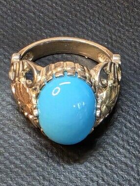 Vintage Coleman Black Hills Gold Sterling 12K Blue Cabochon Ring 5.5